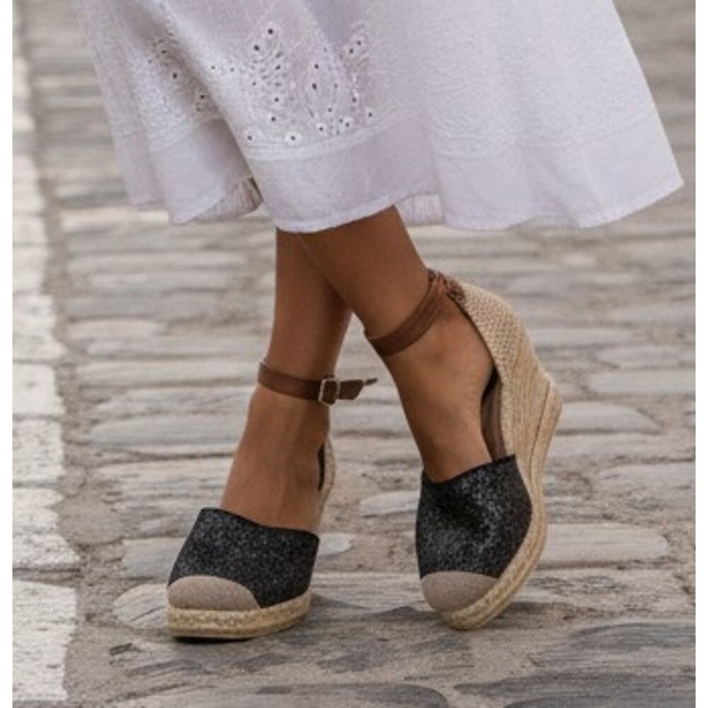 Flamenco by Adam’s Shoes Black Espadrille Wedges Made in Spain 39/ US8.5